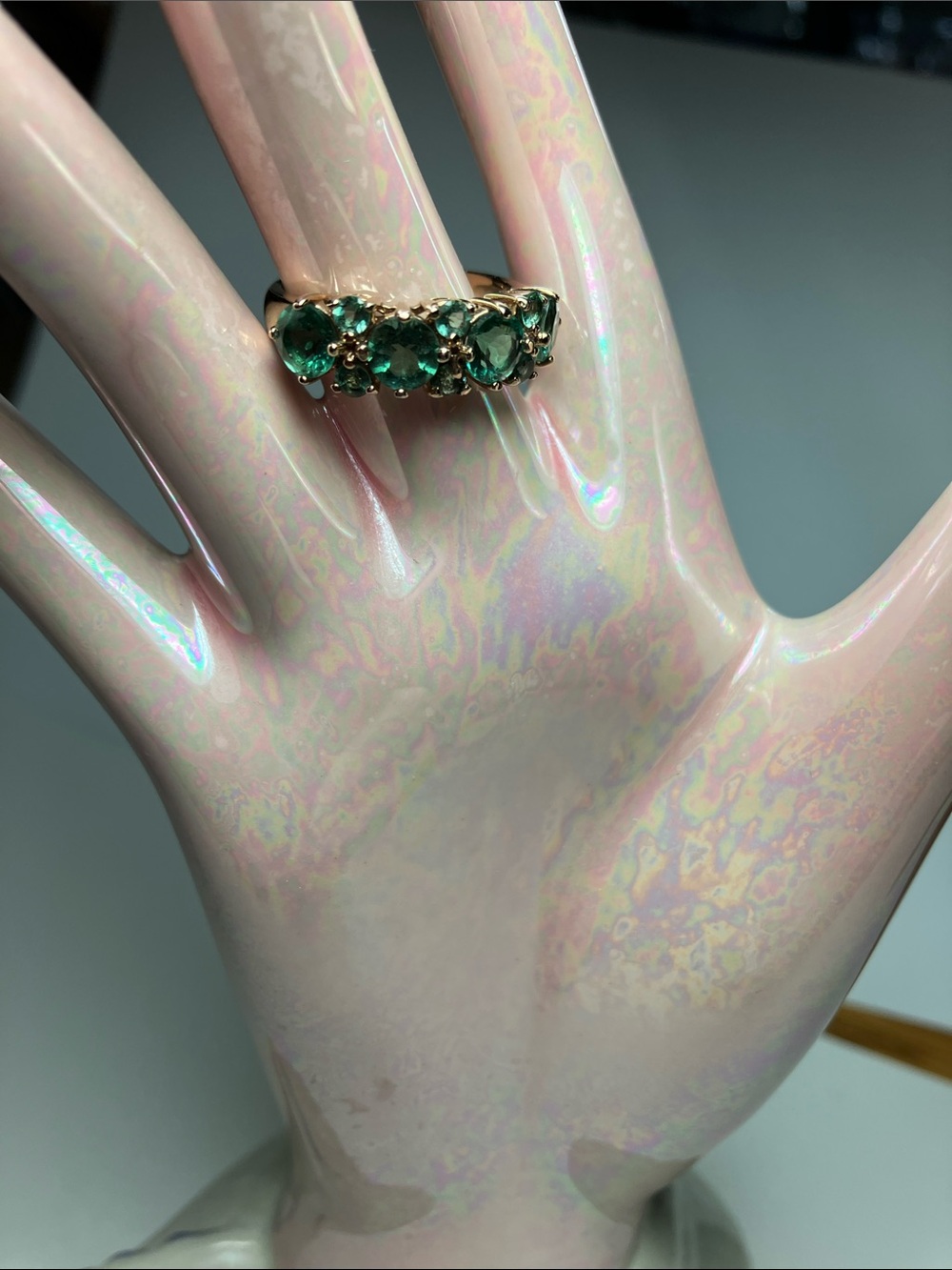 Technibond Created Green Garnet Ring 18k over Sterling Silver 925